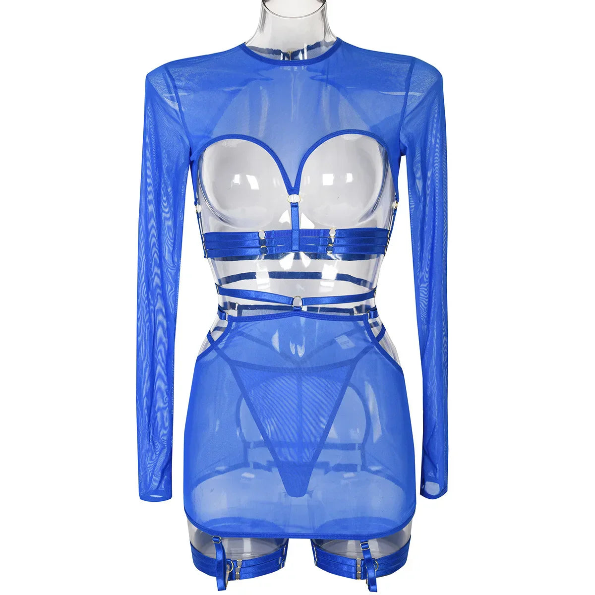 Diccvicc Long Sleeve Lingerie Sexy Sheer Mesh Porn Top Crotchless Skirt Naked Bandage Women Underwear Uncensored Erotic Costume