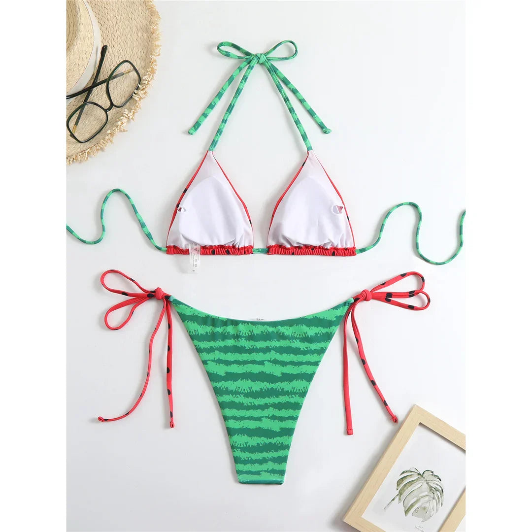 Flag Printed Halter Strappy High Cut Bikini Female Swimsuit Women Swimwear Two-pieces Bikini set Bather Bathing Suit Swim V6144