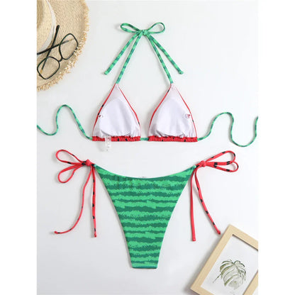 Flag Printed Halter Strappy High Cut Bikini Female Swimsuit Women Swimwear Two-pieces Bikini set Bather Bathing Suit Swim V6144