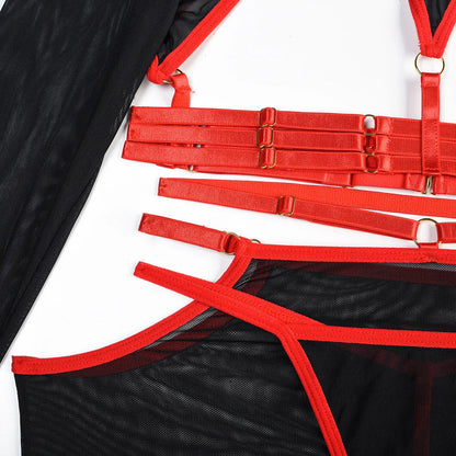 Diccvicc Long Sleeve Lingerie Sexy Sheer Mesh Porn Top Crotchless Skirt Naked Bandage Women Underwear Uncensored Erotic Costume