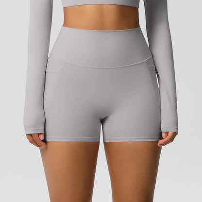 Women Sports Short With PocketedYoga Legging Shorts Squat Proof High Waist Fitness Tight Shorts Quick Drying Cycling Workout Gym