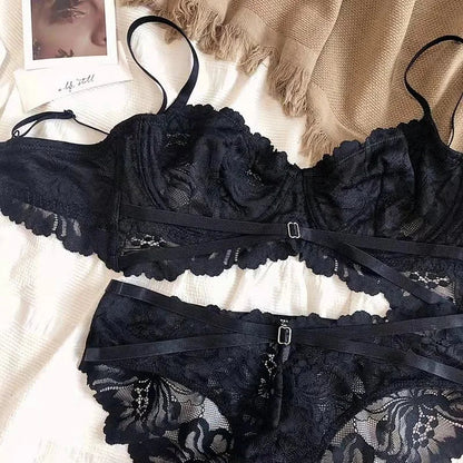 Logirlve Sexy Tоy For Women Bra Set Lingerie Push Up Brassiere Lace Embroidery Underwear Set Ultra-thin Cup Female Lingerie