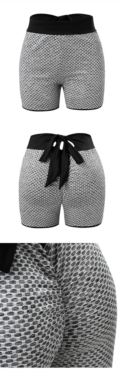 Nadanbao Sexy Checkered High Waist Peach Hip Yoga Pants Honeycomb Fitness Shorts Back Waist Bow Three-Point Yoga Shorts 2025