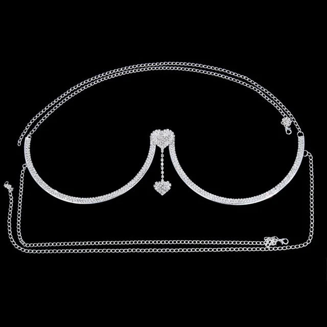 Stonefans Heart Rhinestone Chest Bracket Body Jewelry Bra Chain For Women Chain Top Bikini Halter Bra New Banquet Breast Support