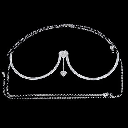 Stonefans Heart Rhinestone Chest Bracket Body Jewelry Bra Chain For Women Chain Top Bikini Halter Bra New Banquet Breast Support