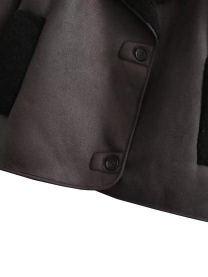 MUJER Faux Leather Jackets for Women Winter Warm Bomber Jacket Woman Long Sleeve Womens Coats Plush Oversized Women's Jackets