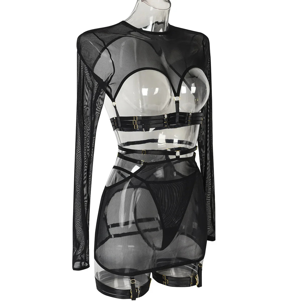 Diccvicc Long Sleeve Lingerie Sexy Sheer Mesh Porn Top Crotchless Skirt Naked Bandage Women Underwear Uncensored Erotic Costume
