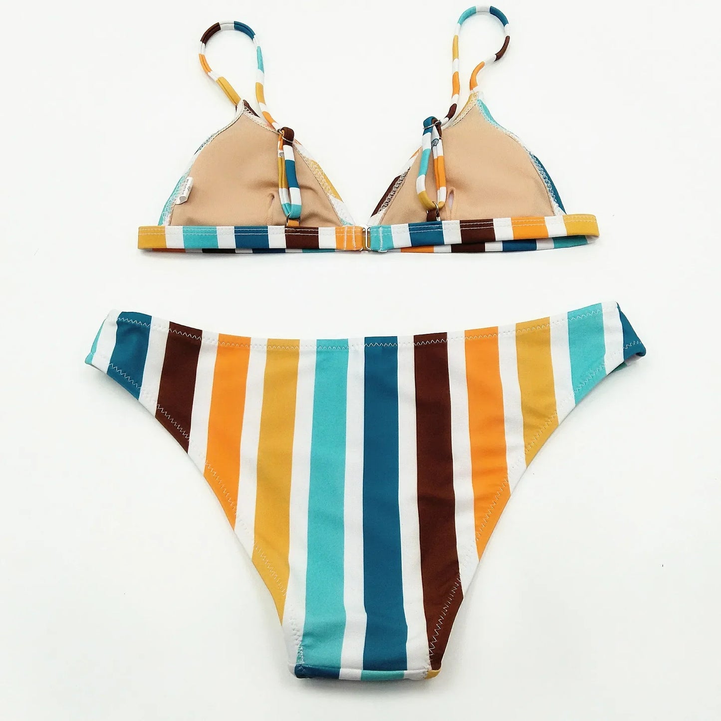 Circyy Bikini Set Women Rainbow Striped Halter Split Swimsuit Two-piece Sexy Thongs Summer 2025 New Holiday Beach Bathing Suit