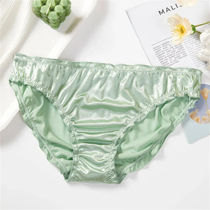 Ladies Frill Trim Satin Ice Silk Seamless No Show Underwear Invisible Briefs Plus Size Women's Panties S/M/L/XL