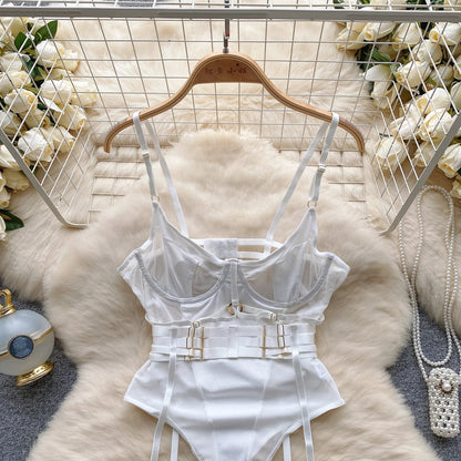 SINGREINY Women Underwear Erotic Playsuits Fashion Strap Backless Sheer Lingerie Nightwear Transpareant Hollow Out Sexy Bodysuit