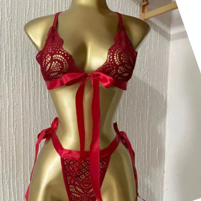 Sexy Lace Bra Brief Set Lingerie Set Women Underwear Transparent Bra Panties Sets Female Red Ultra-thin Unlined Underwear Set