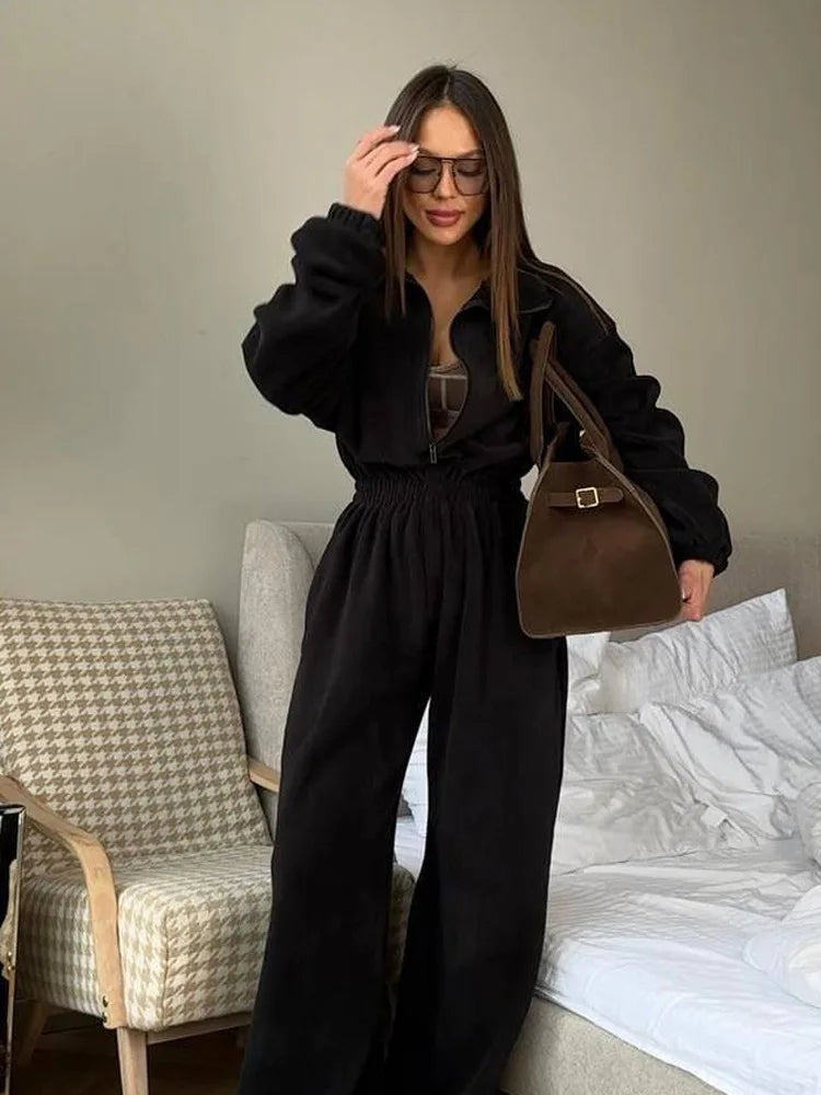 Zekye Woman Clothing New Fashion Long-sleeved Jumpsuit Women's Casual Semi-open Elastic Waist Jumpsuit Elegant Woman Jumpsuit