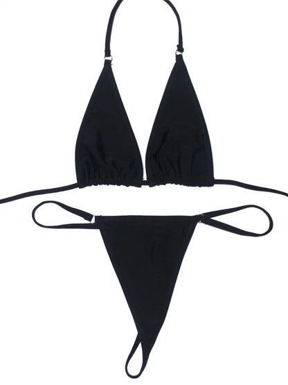 Women's Sexy Backless Triangle Bikini Set 2-Piece Strap Micro Swimsuit with Bottom for Summer Pool Parties And Beach Vacations
