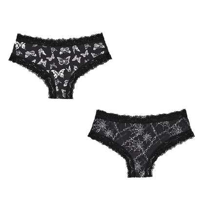 2Pc Set Lingerie Woman Sexy Underwear Lace Female Underwear Ghost Bat Butterfly Gothic Style Breathable Panties For Women