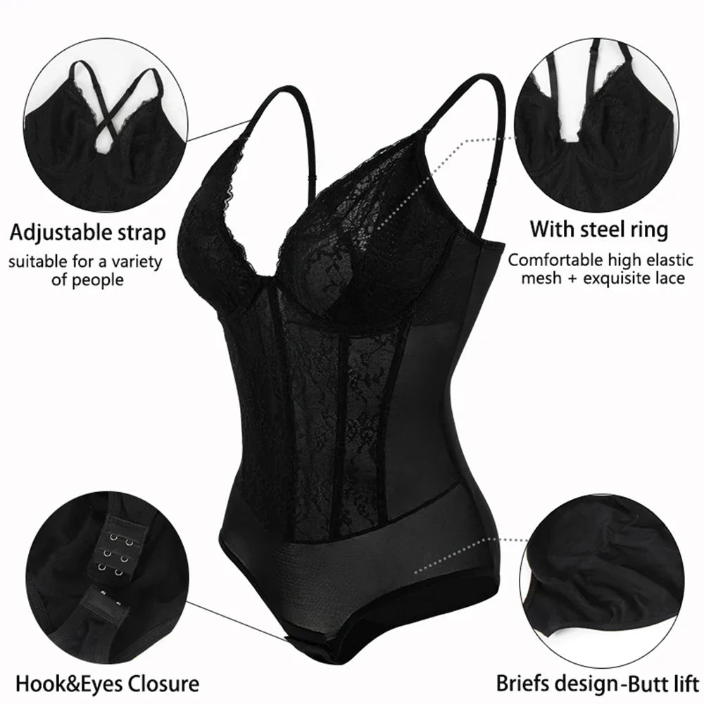 Lace Bodysuit for Women Tummy Control Shapewear Sleeveless Tops V-Neck Backless Slim Camisole Jumpsuit Shaper Party Wear Fashion