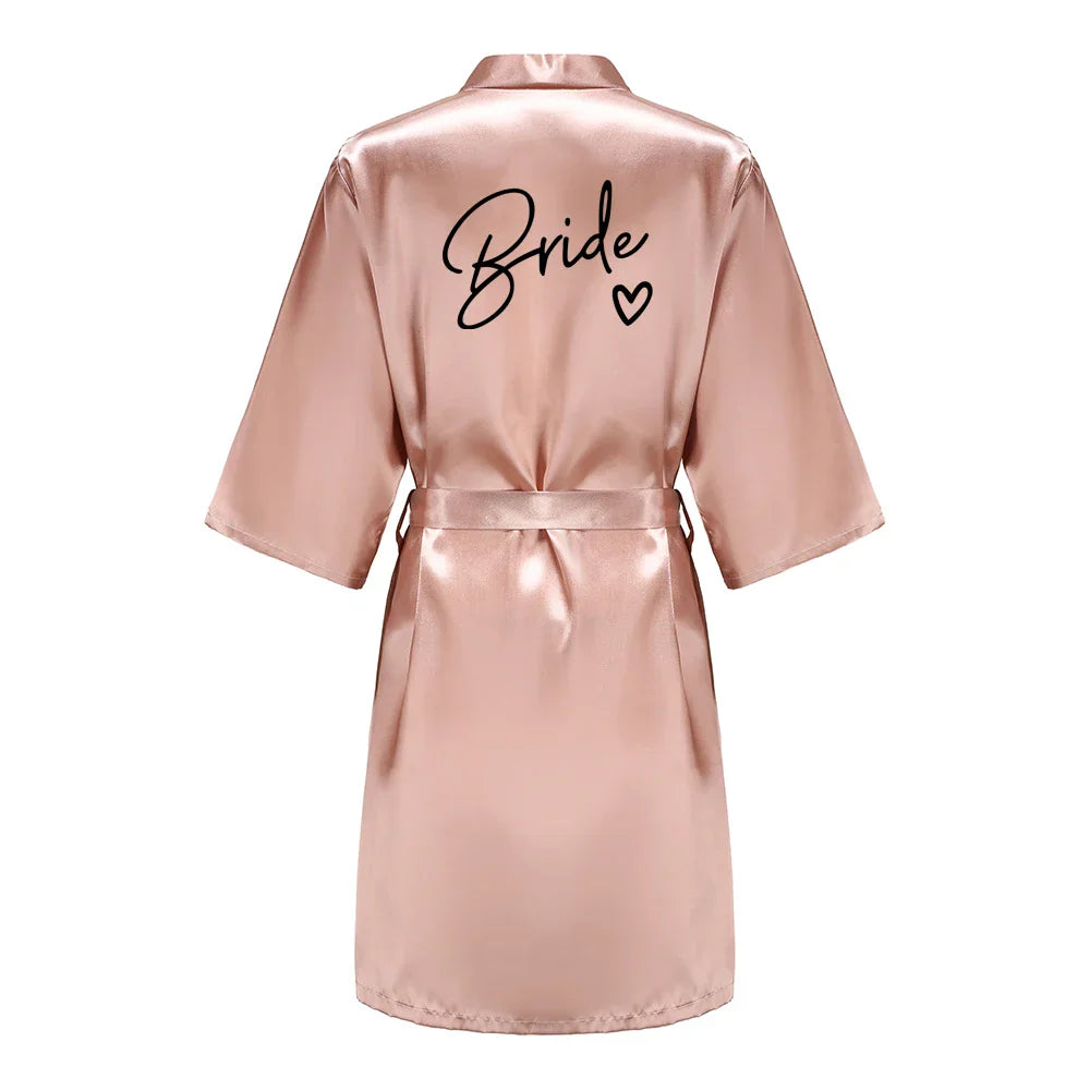 Wedding Party Team Bride Robe With Black Letters Kimono Satin Pajamas Bridesmaid Bathrobe SP003