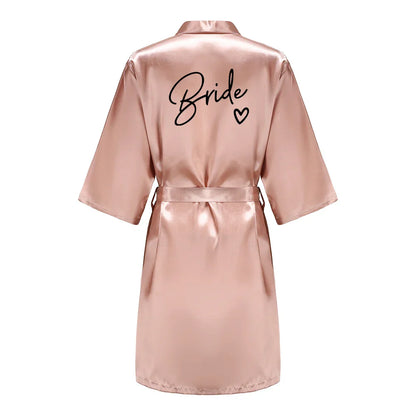 Wedding Party Team Bride Robe With Black Letters Kimono Satin Pajamas Bridesmaid Bathrobe SP003