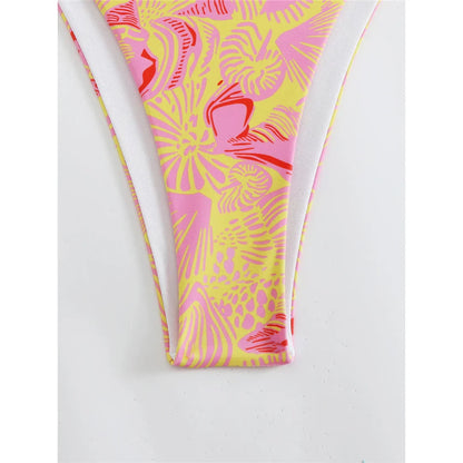 Flag Printed Halter Strappy High Cut Bikini Female Swimsuit Women Swimwear Two-pieces Bikini set Bather Bathing Suit Swim V6144