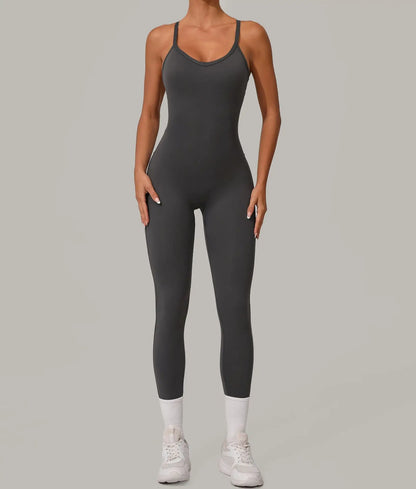 Sexy Hollow Cross Backless Sporty Tight Jumpsuit Woman Sportswear Summer One Pieces Outfit Gym Fitness Overalls Yoga Jump Suit