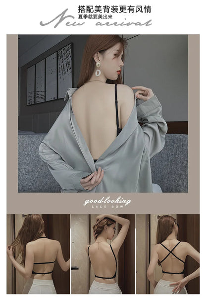 Sexy Large Backless U-shaped Beautiful Back Sling Underwear Women's Thin Section Seamless Small Chest Gathered Strapless Bra