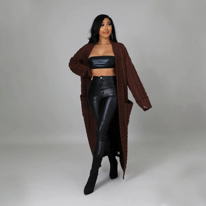 2024 New Women's Fashionable Cardigan Sweater Casual Long Sleeve Solid Color Jacket Autumn/Winter Amazon Europe Style