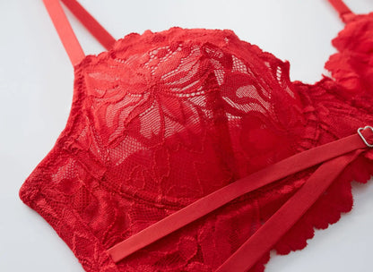Logirlve Sexy Tоy For Women Bra Set Lingerie Push Up Brassiere Lace Embroidery Underwear Set Ultra-thin Cup Female Lingerie