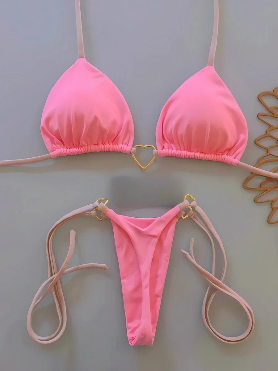 Para Praia 6 Colors Solid Brazilian Bikini Micro Swimwear T-back Swimsuit Women Sexy Biquini 2025 Thong Bikini Set Bathing Suit