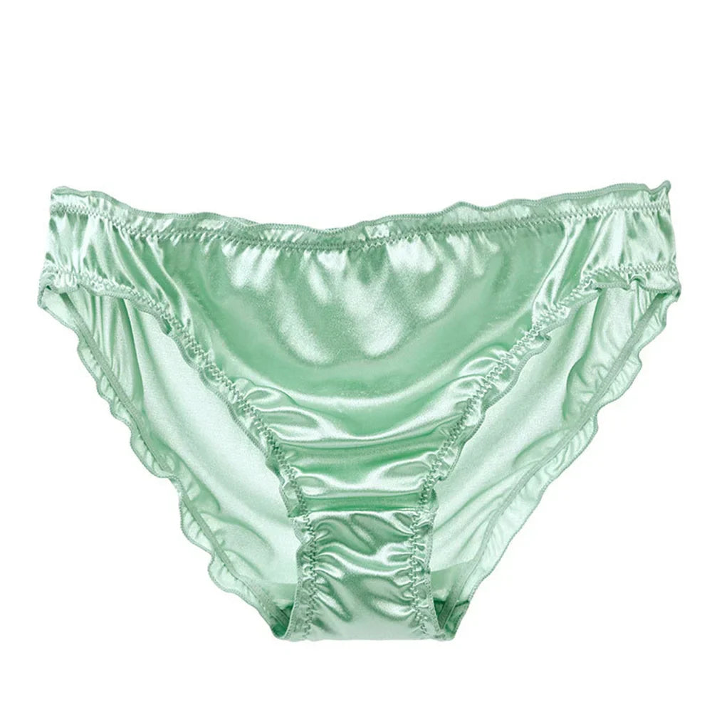 Ladies Frill Trim Satin Ice Silk Seamless No Show Underwear Invisible Briefs Plus Size Women's Panties S/M/L/XL