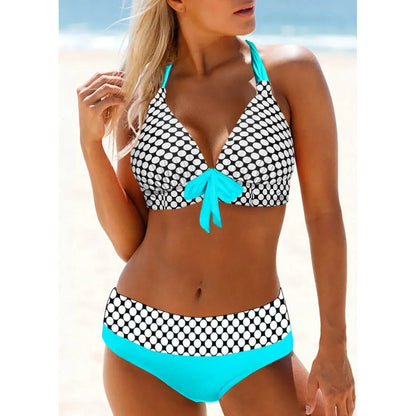 High Waist Triangle Swimsuit Bikini Set Fashionable Printed Cross Chest Bag Women's Swimwear Trendy Beachwear Ensemble