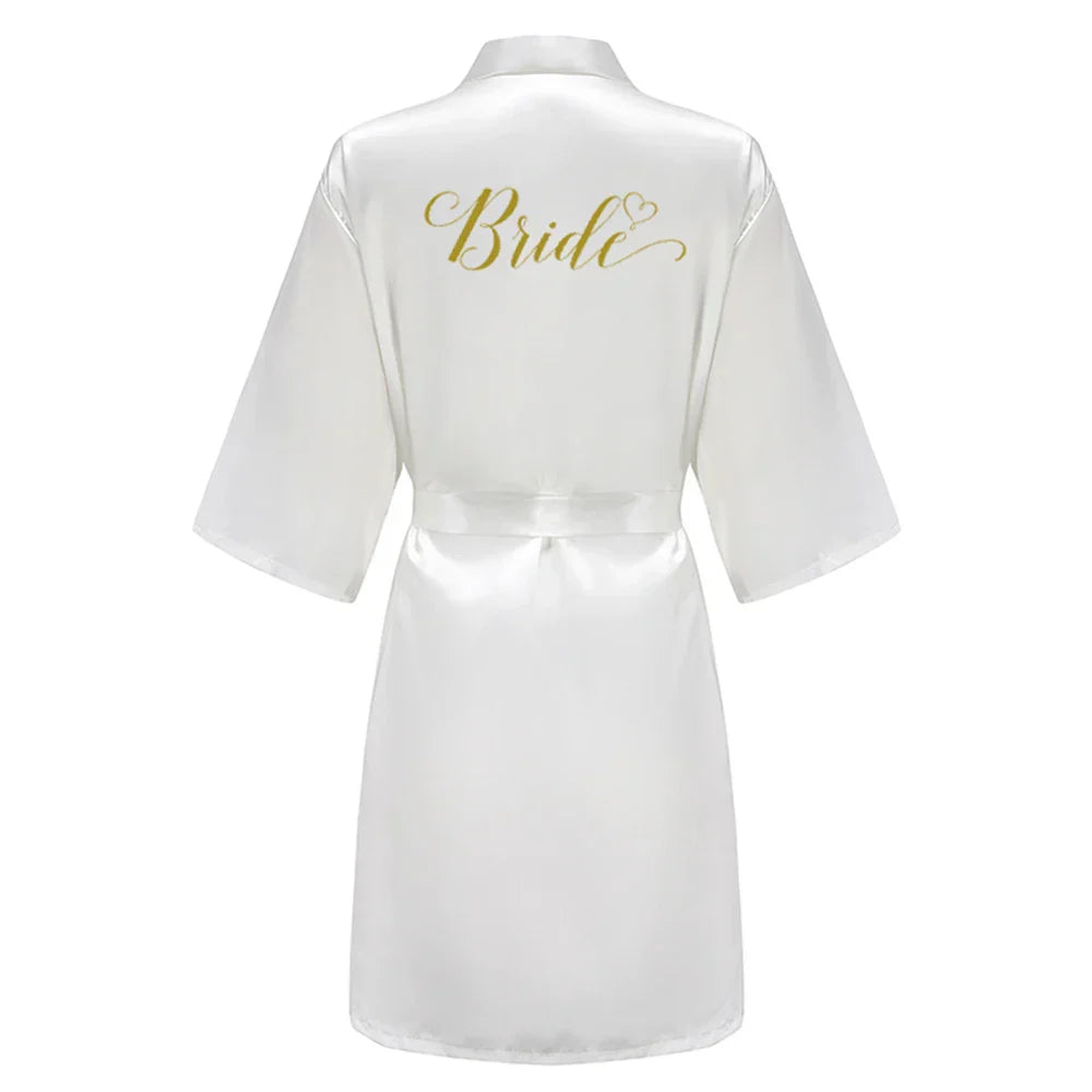 Wedding Party Team Bride Robe With Black Letters Kimono Satin Pajamas Bridesmaid Bathrobe SP003