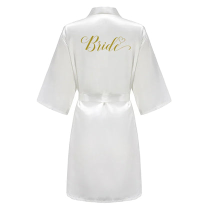 Wedding Party Team Bride Robe With Black Letters Kimono Satin Pajamas Bridesmaid Bathrobe SP003