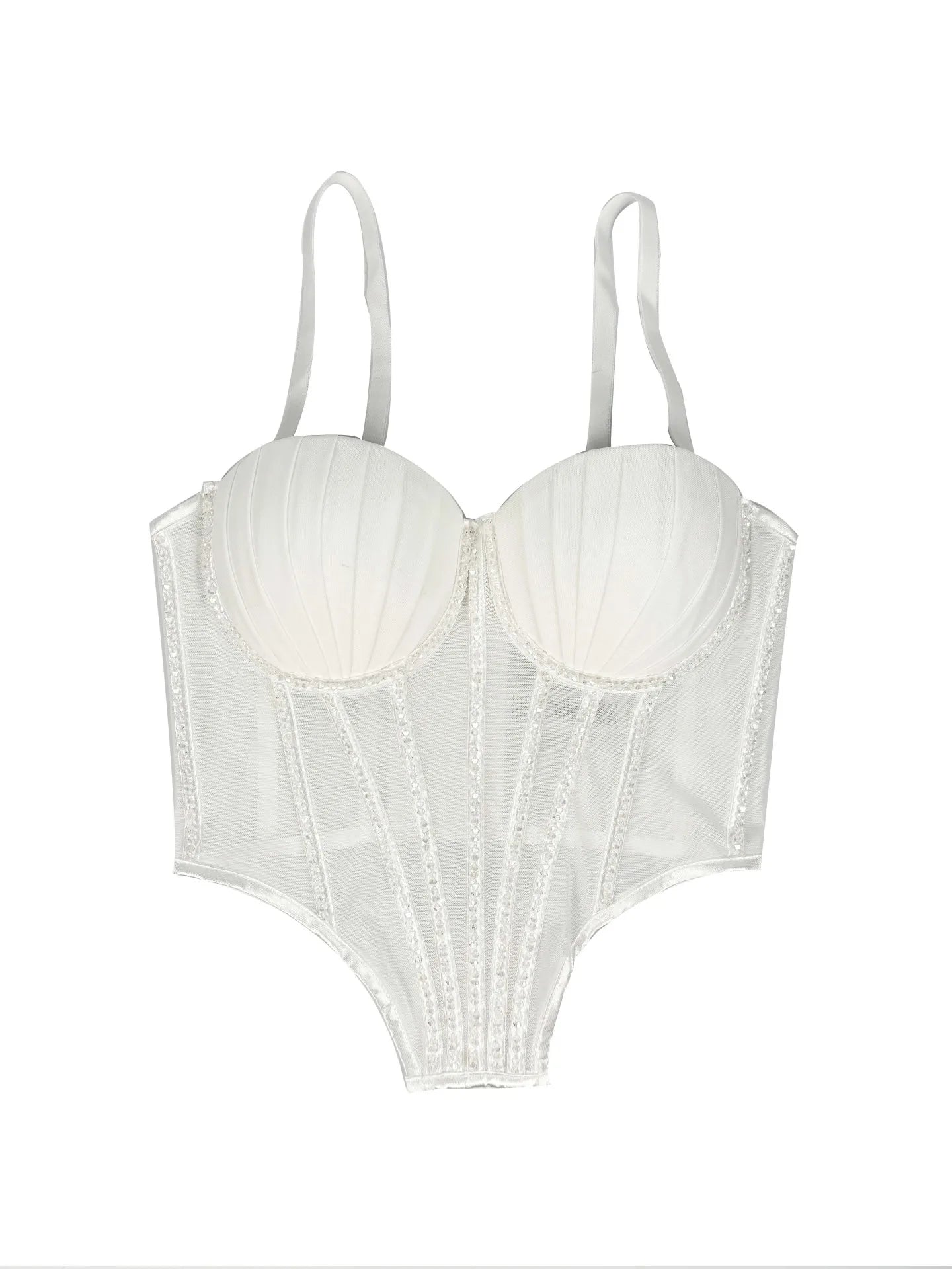 Sexy Mesh Design Camisole Vest Style Ladies Corset Tops with Chest Cushion Sparkling Diamond Decoration Fishbone Lingerie Tops