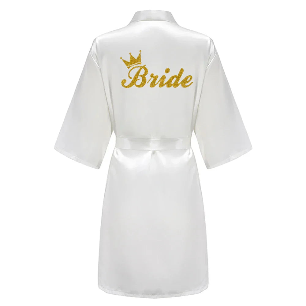 Wedding Party Team Bride Robe With Black Letters Kimono Satin Pajamas Bridesmaid Bathrobe SP003