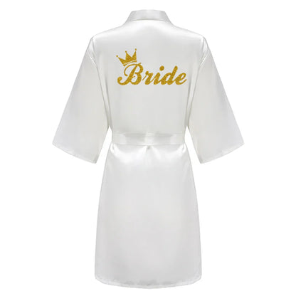 Wedding Party Team Bride Robe With Black Letters Kimono Satin Pajamas Bridesmaid Bathrobe SP003