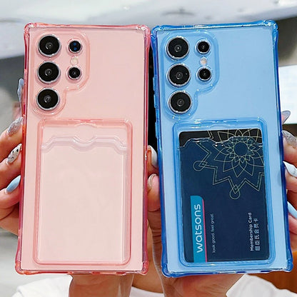 Luxury Card Pocket Silicone Soft Case For Samsung Galaxy S25 S24 S23 S21 FE S22 Ultra Plus Card Bag Clear Shockproof Fundas