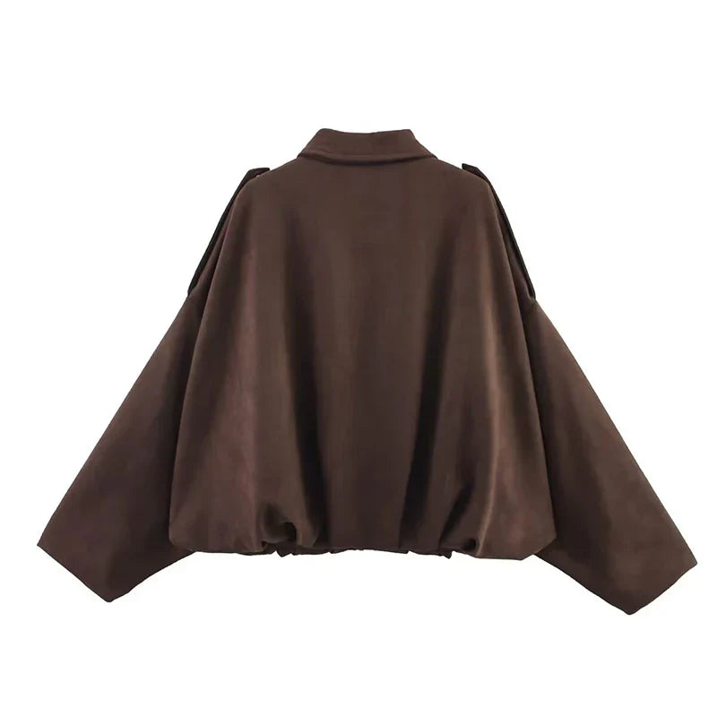 TFMLN Autumn Winter Women Suede Jacket Coat 2025 New Fashion Long Sleeve Zipper Loose Bomber Coat Chic Lady Casual Streetwear