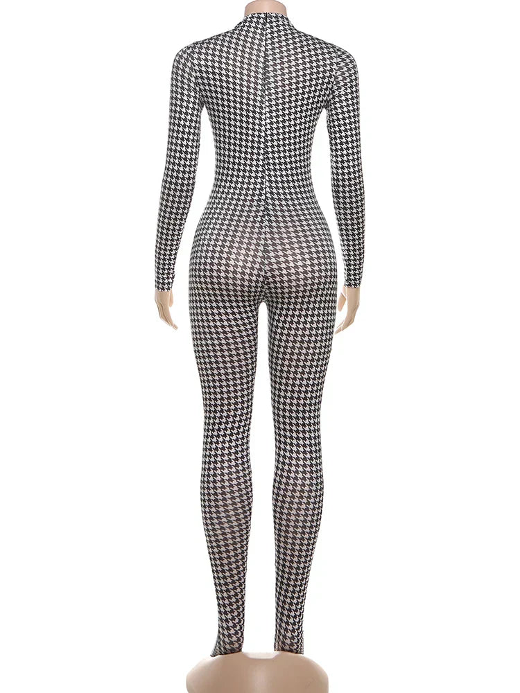 Weird Puss Sexy Foot Jumpsuit Women Snake Print Autumn Trend o-Neck Full Sleeve Stretch Skinny Street Clubwear Zip Slim Overalls