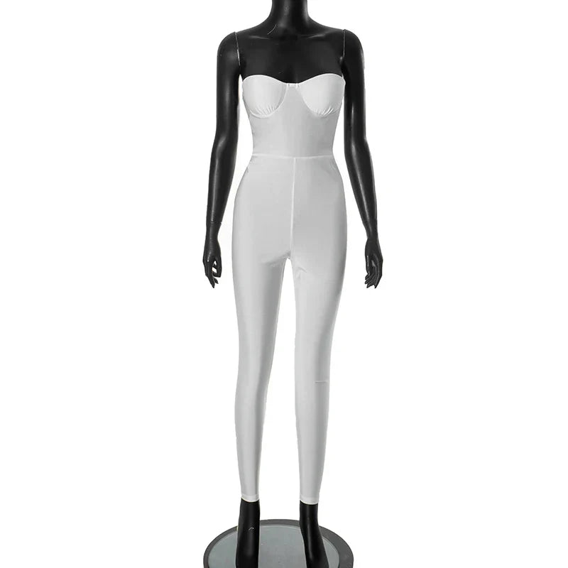CUTENOVA Autumn And Winter New Women'S Solid Color Strapless Slim Sexy Big Backless Sleeveless Pencil Jumpsuit Elegant Lady