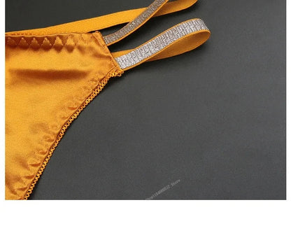 Sexy Silk Satin Thongs Hollow Out Fashion Solid Color Panties Cotton Crotch Low Waist Breathable Pure Color Women's Underwear