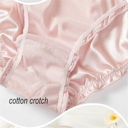 Ladies Frill Trim Satin Ice Silk Seamless No Show Underwear Invisible Briefs Plus Size Women's Panties S/M/L/XL