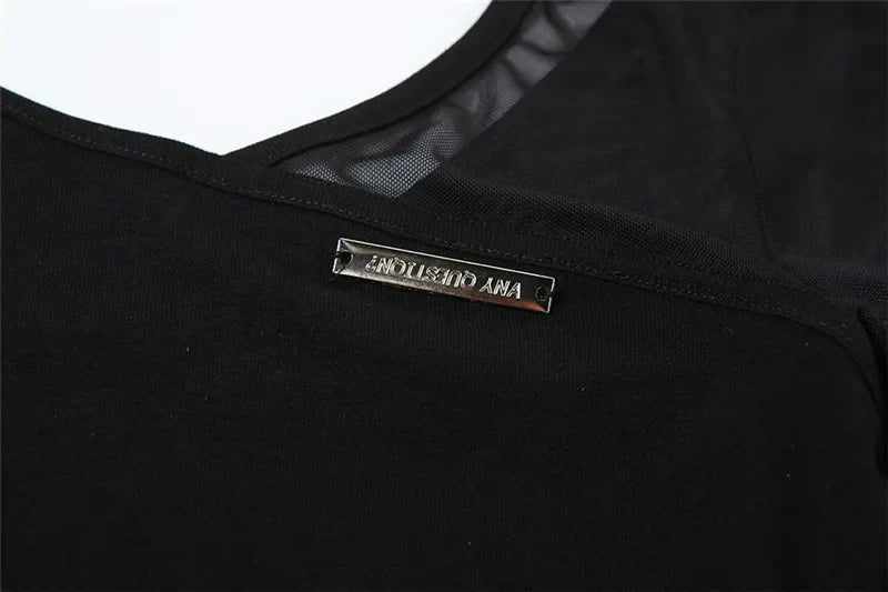 Black See Through Bodysuit Lingerie Sexy Long Sleeve Lenceria Femenina V-Neck One-Pieces Body Feminino Backless Tops For Women