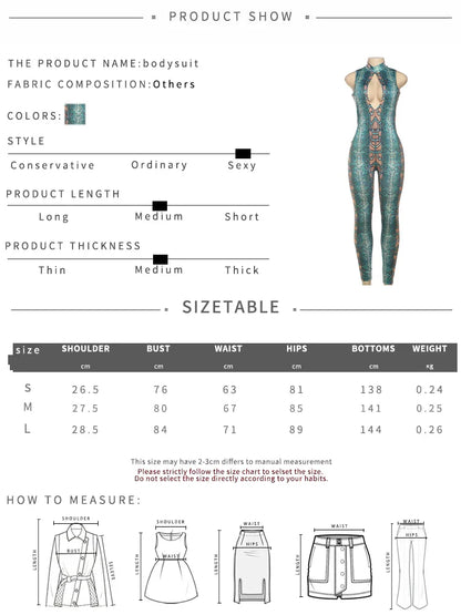 kliou Stunning Snake Print Women Jumpsuits Attractive Halter Stand Collar Hollow Backless Slim Overalls Female Midnight Clubwear