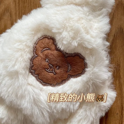 Cute Bear Underwear Winter Plush Cartoon Comfortable Bra & Brief Sets Women's Intimates Thermal Bra Gathers Sleepwear Lingerie
