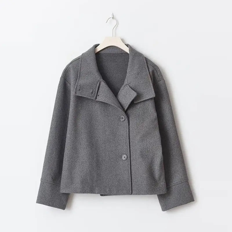 Urban Black Woolen Blend Coats Women Stand Collar Single-breasted Long Sleeve Thick Warm Jacket 2025 Autumn Winter Lady Outwear