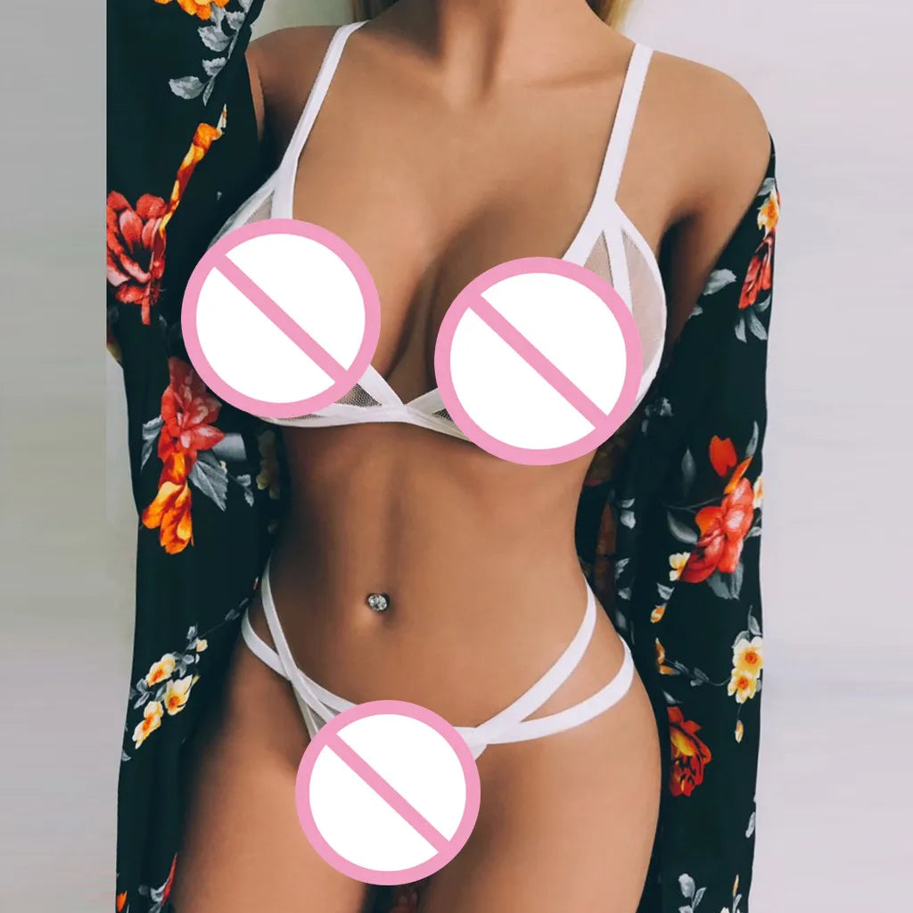 Women Sexy Lingerie Corset Solid Erotic Mesh Transparent Bra Panty Lingerie Underwear Set Lenceria Erotica Mujer Sexi Babydoll