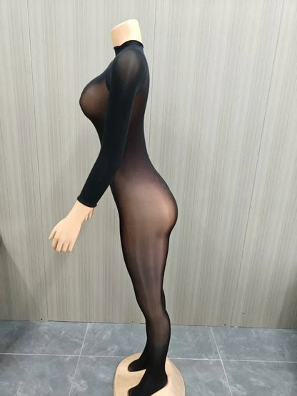 Wmstar Jumpsuits Women Wholesale Sexy Shiny Stockings See Through Tight Smooth Charming One Piece Suit Tight Alluring Fancy Club