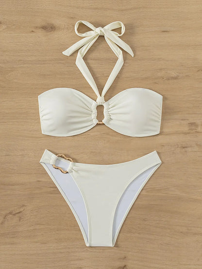 "2025 Sexy Bandeau Push-Up Bikini Set - Brazilian Thong Swimwear for Women"