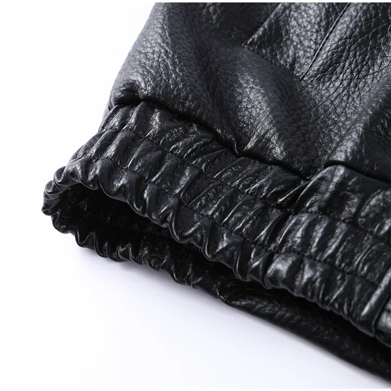 Street Stand Collar Women's Leather Jacket Loose Long Sleeve Zipper Pockets Chic Female Coats 2025 Autumn Winter Lady Outerwear