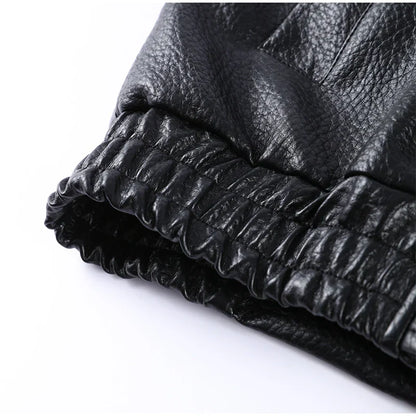 Street Stand Collar Women's Leather Jacket Loose Long Sleeve Zipper Pockets Chic Female Coats 2025 Autumn Winter Lady Outerwear