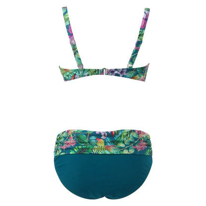 Women'S Swimwear Bikini Sets Normal Swimsuit Backless 2 Piece Green Printing Flower Push Up Girls Swimsuits Beachwear Bathing